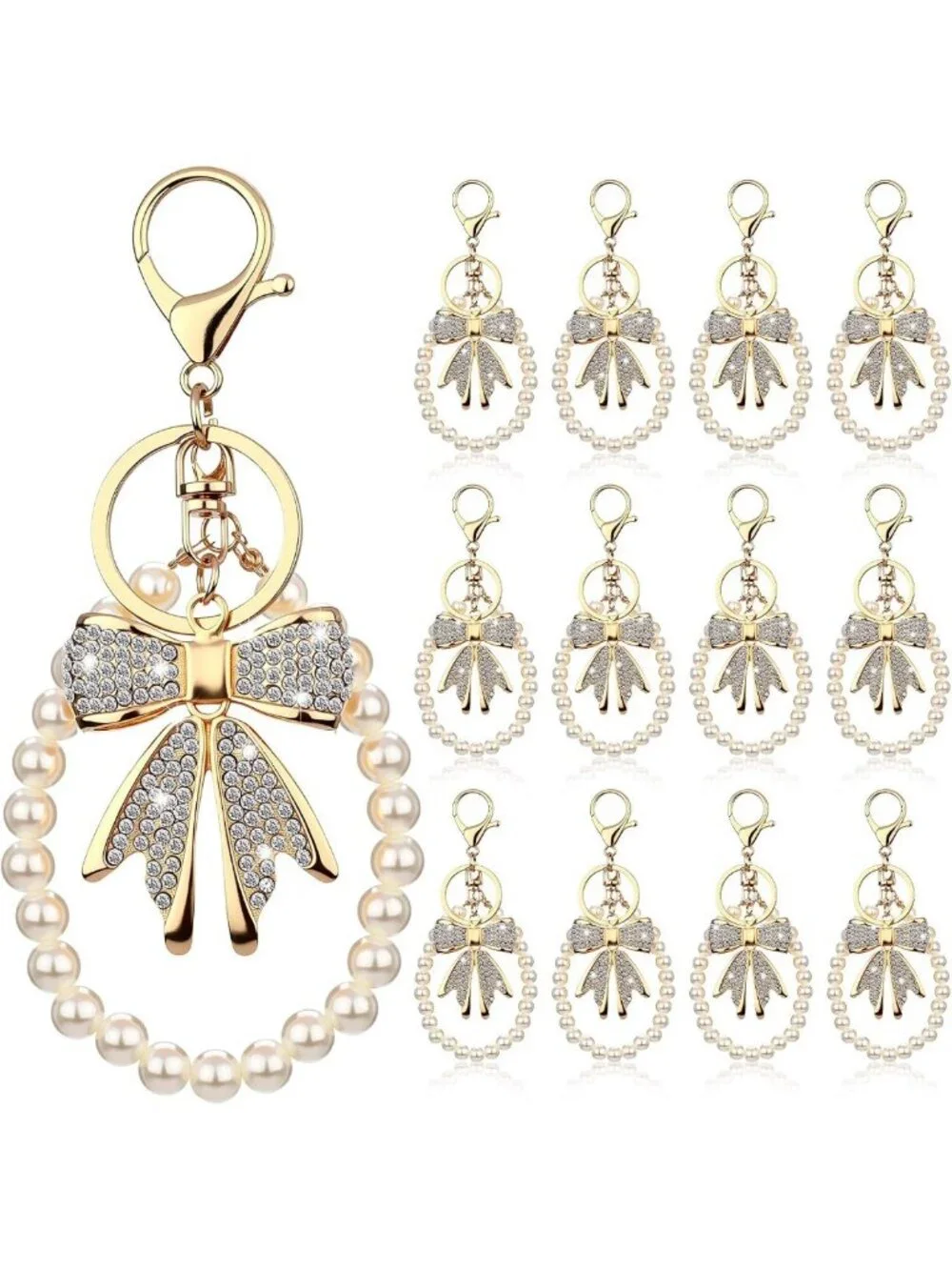 12 Sets Bow & Pearl Keychain Accessories for Women - Cute Purse Charm Pendants